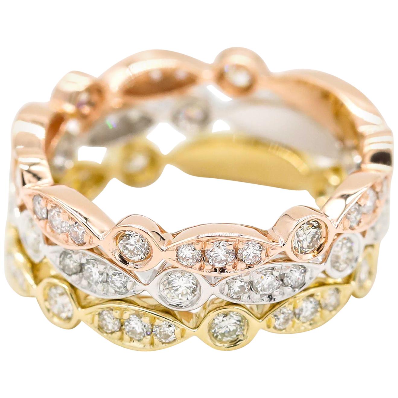 14 Karat Gold, Yellow Gold, Rose Gold 0.50 Carat Diamond 'Bubble' Band Ring