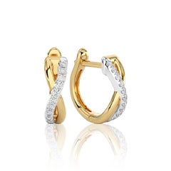 14K White Gold & Yellow Two Tone  Diamonds Huggie Earring -0.18 CTW