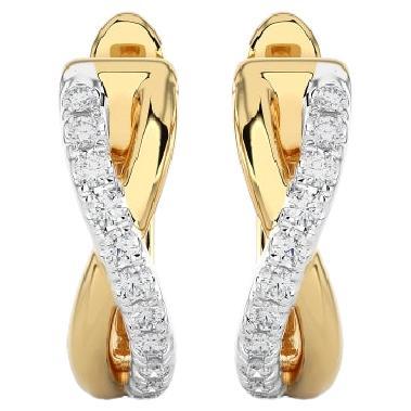 14K White Gold & Yellow Two Tone  Diamonds Huggie Earring -0.18 CTW For Sale