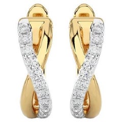 14K White Gold & Yellow Two Tone  Diamonds Huggie Earring -0.18 CTW