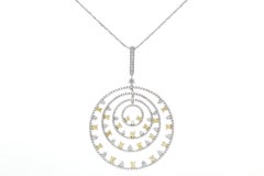 14k White Gold Yellow & White Diamond Pendant Necklace 5.00ctw Concentric Circle