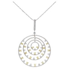 14k White Gold Yellow & White Diamond Pendant Necklace 5.00ctw Concentric Circle