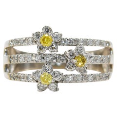 Vintage 14K White Gold Yellow & White Diamond Ring, .50tdw, 5.1g