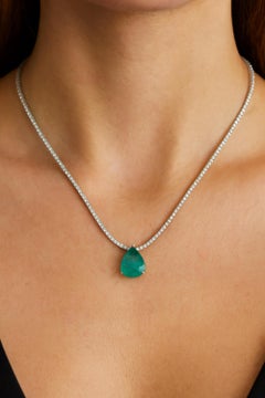 Spectrum 5.91ct Emerald & 4ct Diamond Tennis Pendant Necklace