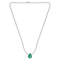 Diamond Chain Necklace crafted in 14K White Gold with Zambian Drop Pendant