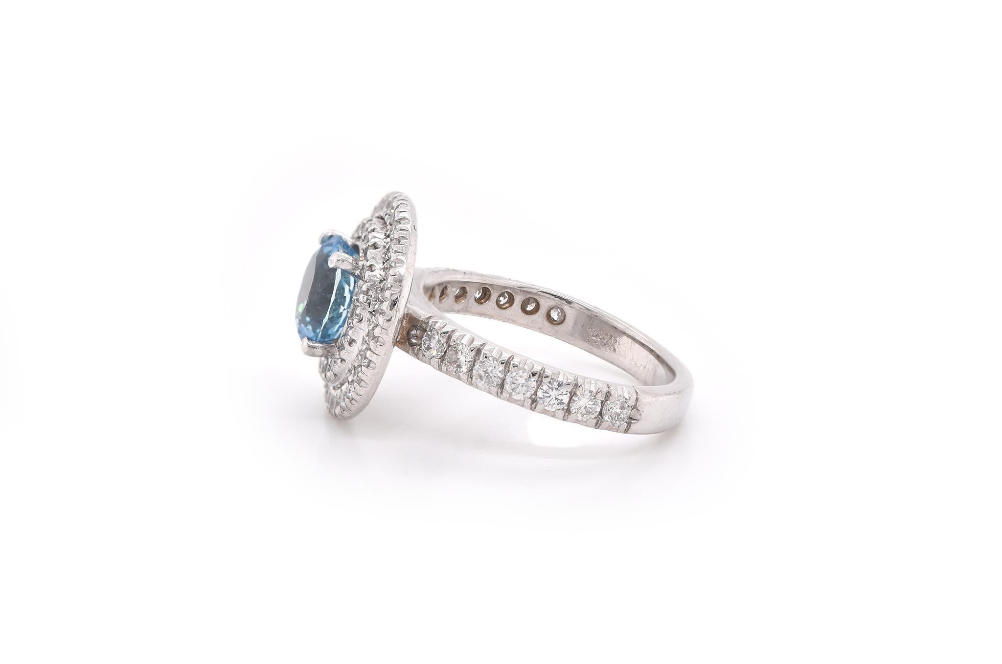 Round Cut 14k White Gold Zircon with Diamond Halo Ring For Sale
