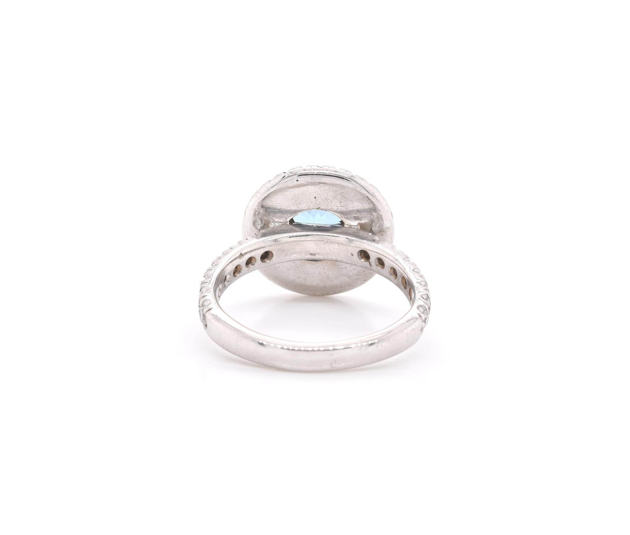 14k White Gold Zircon with Diamond Halo Ring In Excellent Condition For Sale In Scottsdale, AZ