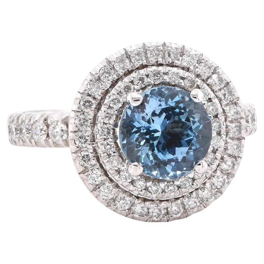 14k White Gold Zircon with Diamond Halo Ring For Sale