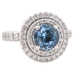 14k White Gold Zircon with Diamond Halo Ring