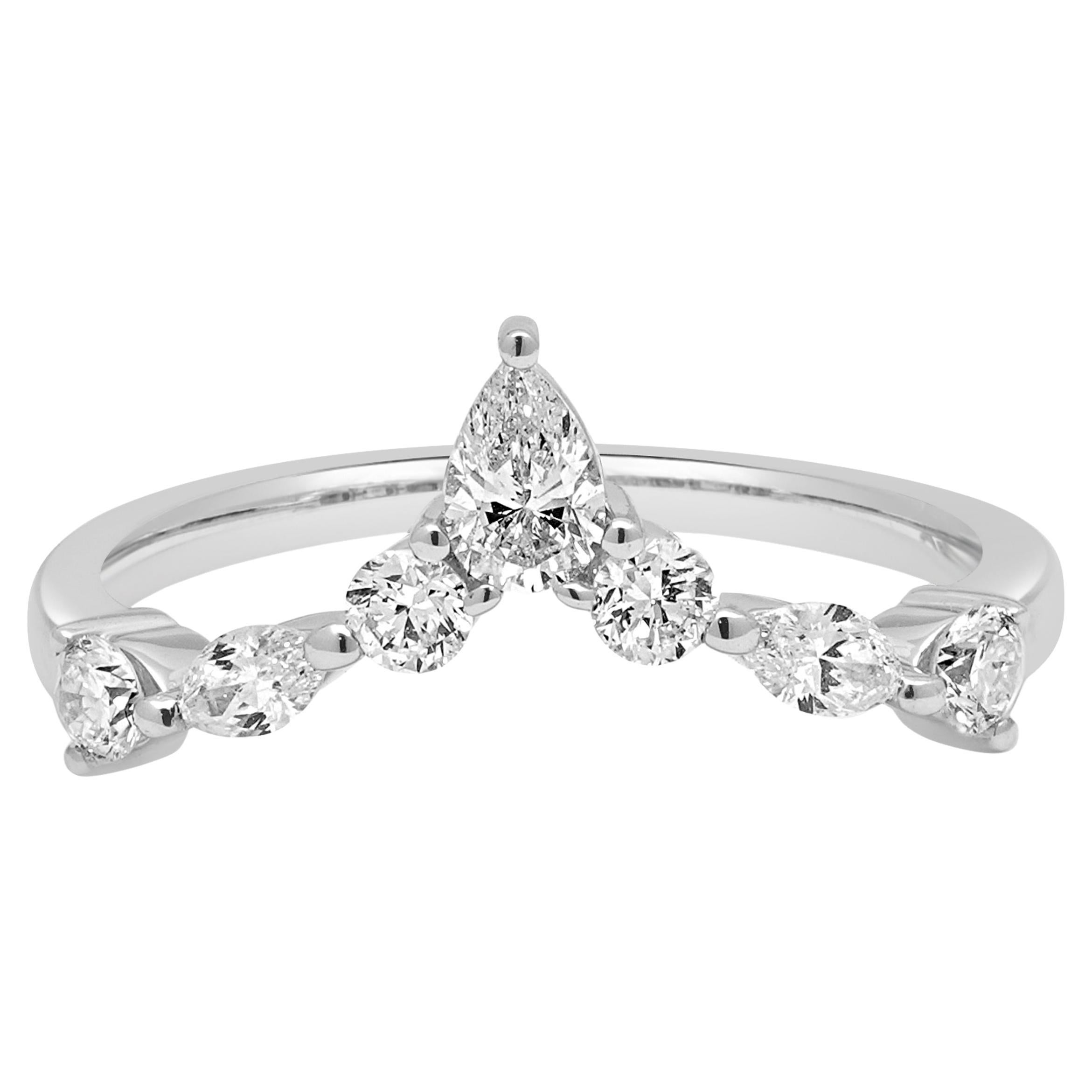 14K White Multi Shape Diamond Chevron Ring For Sale