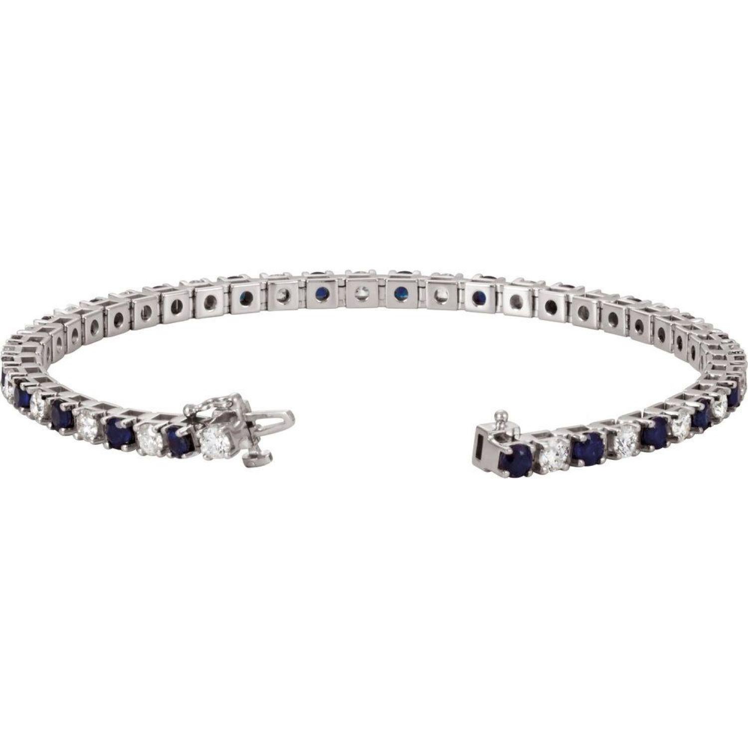 Round Cut 14K White Natural Blue Sapphire & 2 1/3 CTW Natural Diamond Line 7