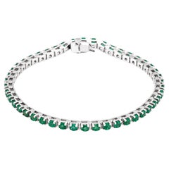 14K White Natural Emerald Line Bracelet
