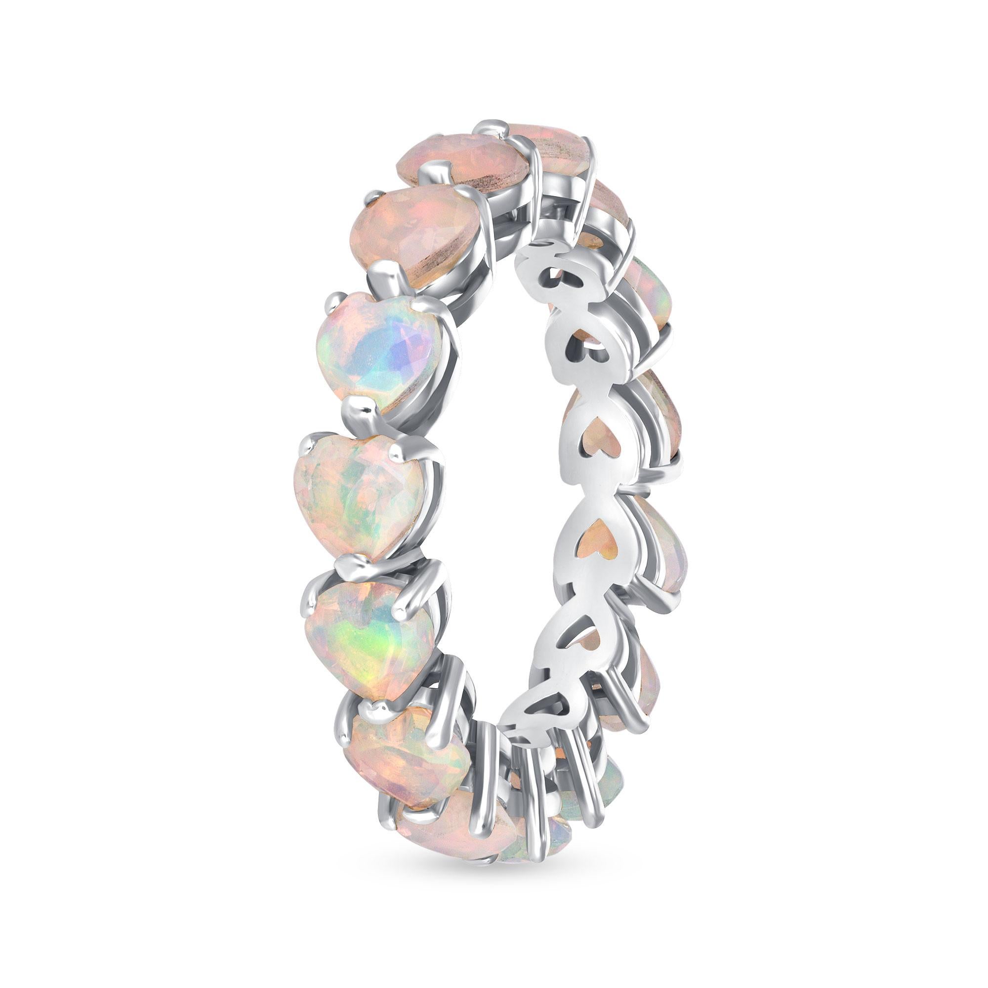 Women's 14K White Opal Eternity Ring For Sale
