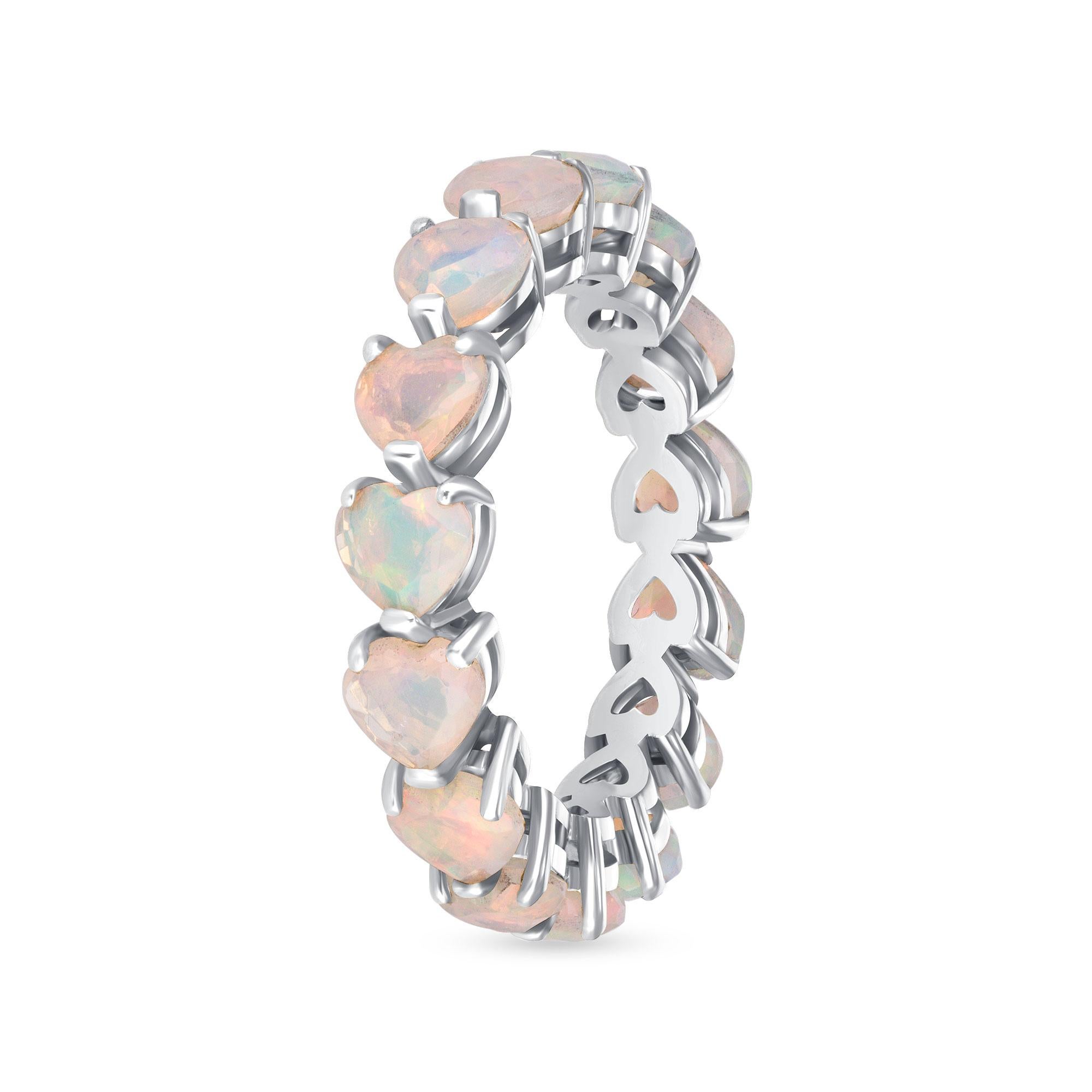 14K White Opal Eternity Ring For Sale 3