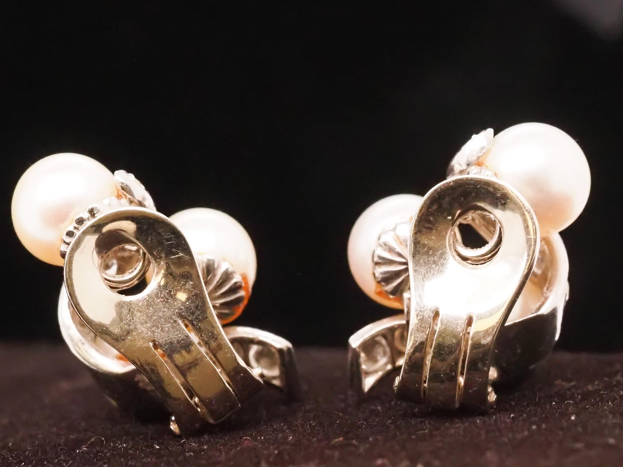 14K Weiße Perlen- und Diamant-Ohrringe mit Wirbel im Zustand „Gut“ im Angebot in Atlanta, GA