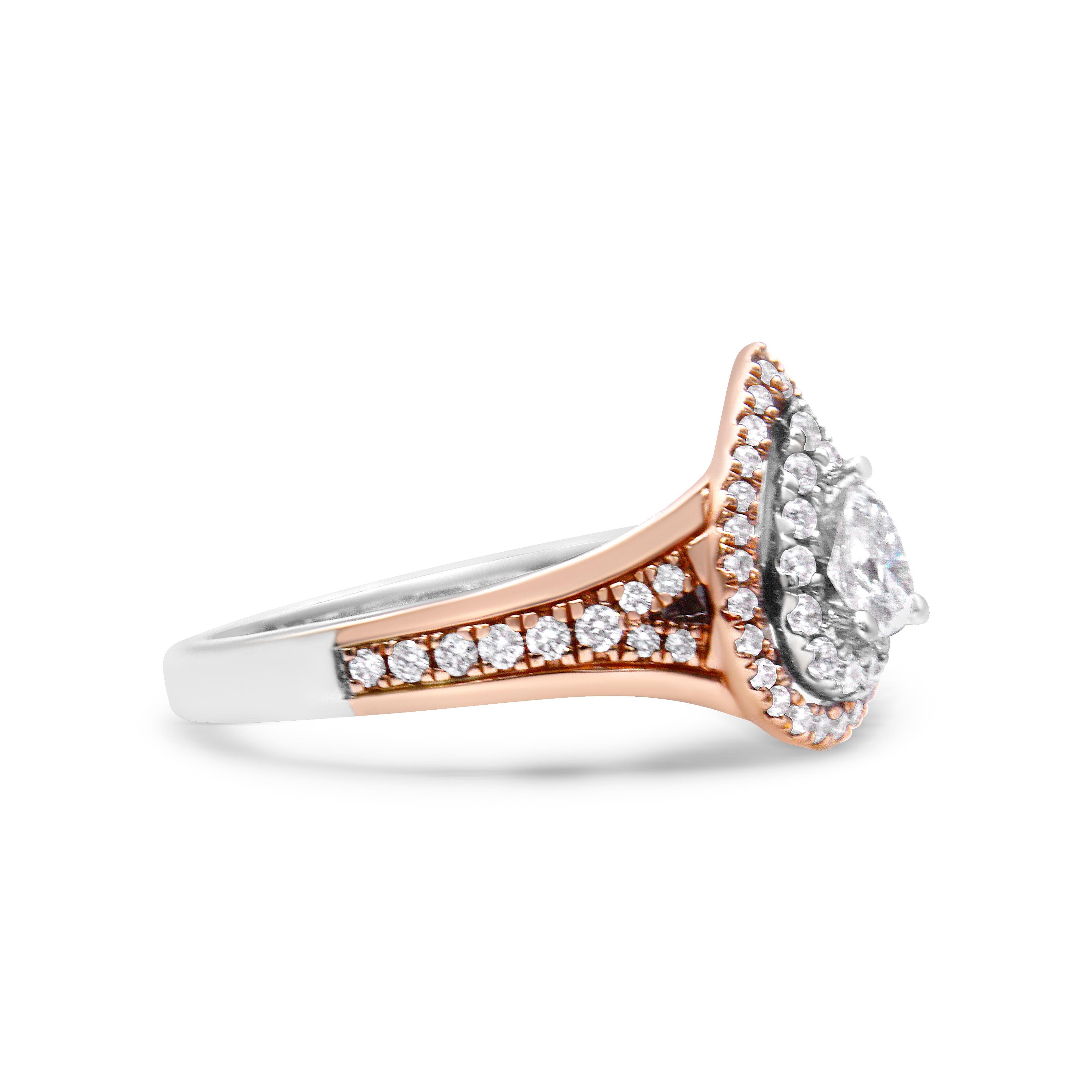 Women's 14K White & Rose Gold 1.0 Carat Diamond Pear Shaped Double Halo Engagement Ring