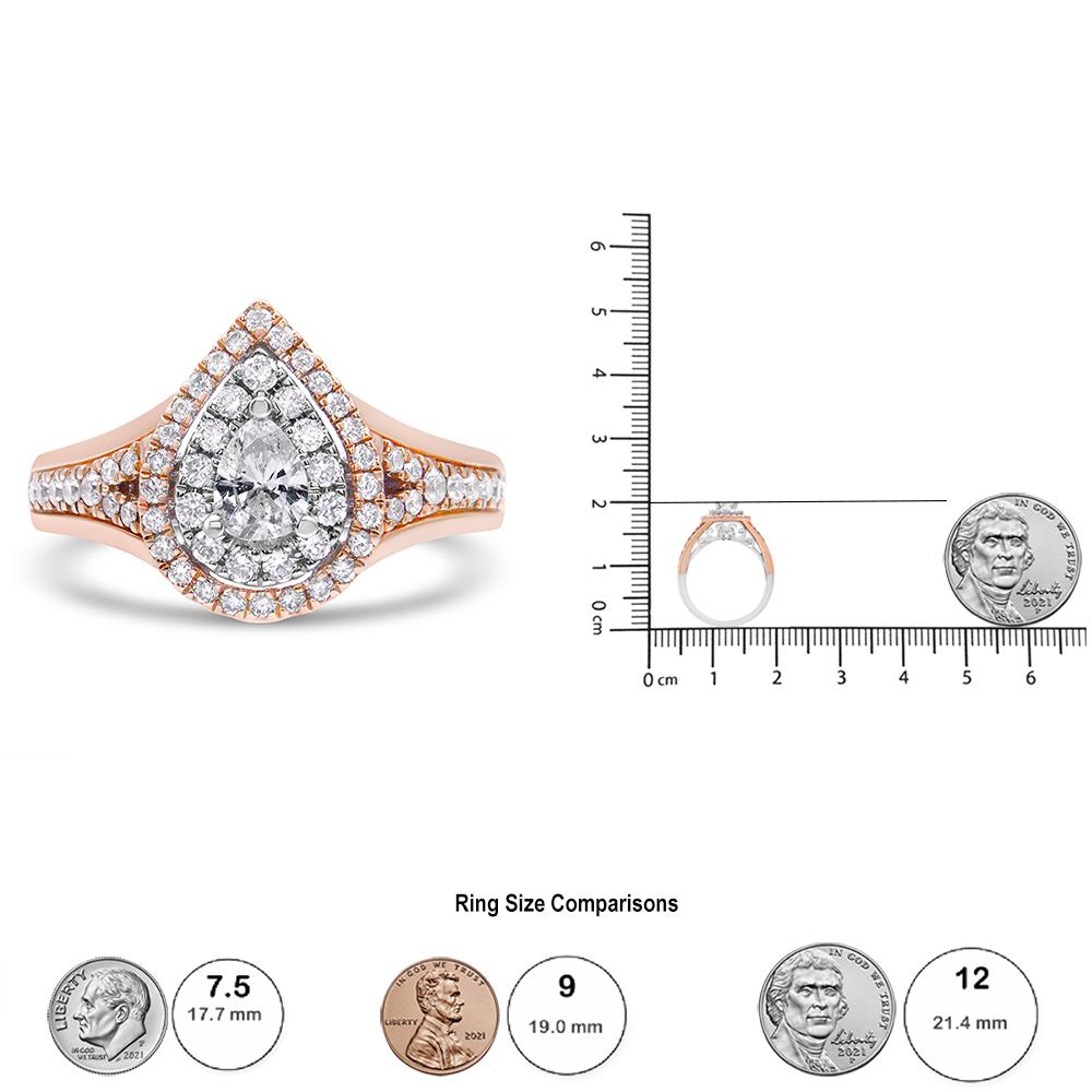 14K White & Rose Gold 1.0 Carat Diamond Pear Shaped Double Halo Engagement Ring 2