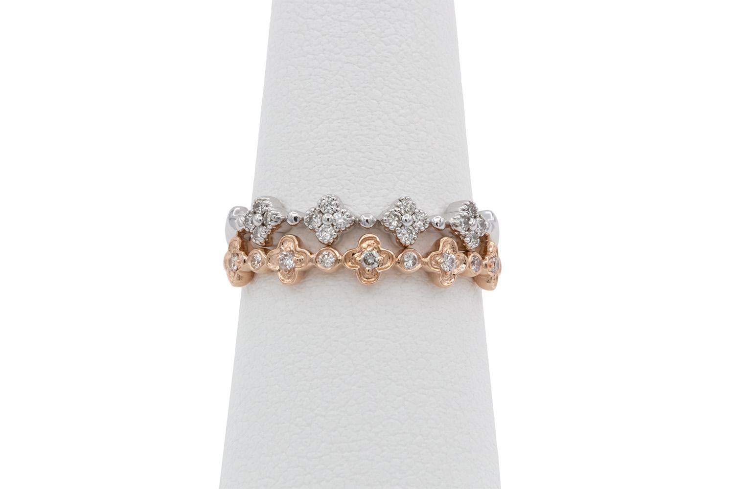 Women's 14k White & Rose Gold Diamond Alhambra Stacking Fashion Rings For Sale