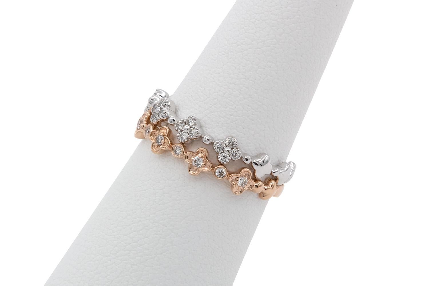 14k White & Rose Gold Diamond Alhambra Stacking Fashion Rings For Sale 1