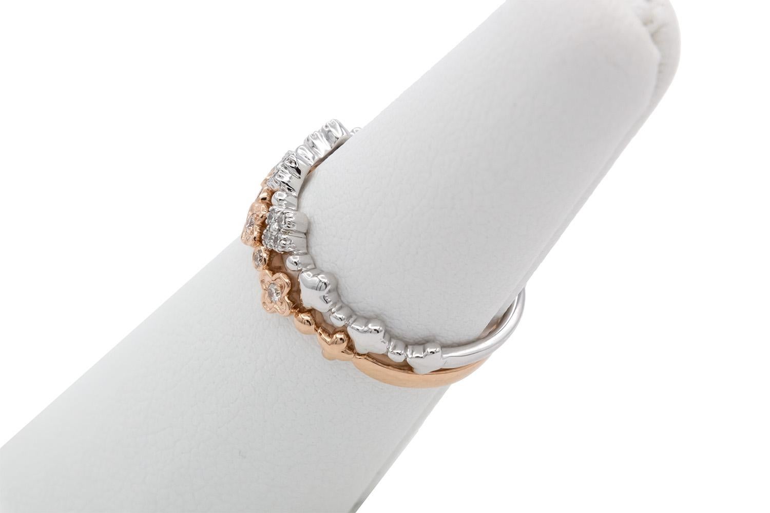 14k White & Rose Gold Diamond Alhambra Stacking Fashion Rings For Sale 2