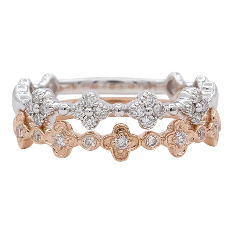 Anillos de moda apilables Alhambra de diamantes en oro blanco y rosa de 14k