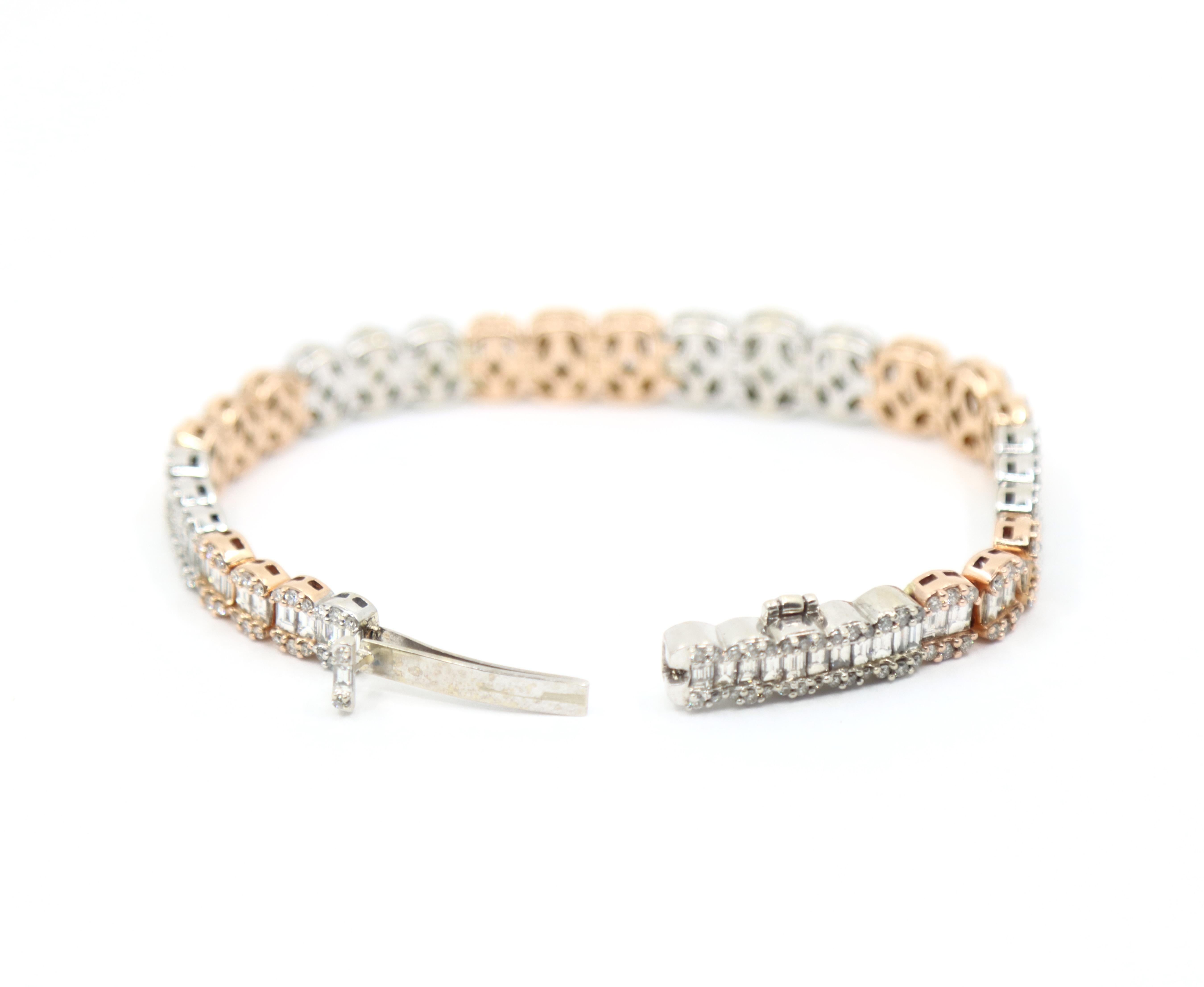 Diamante de oro blanco y rosa de 14 quilates  Pulsera en venta 6