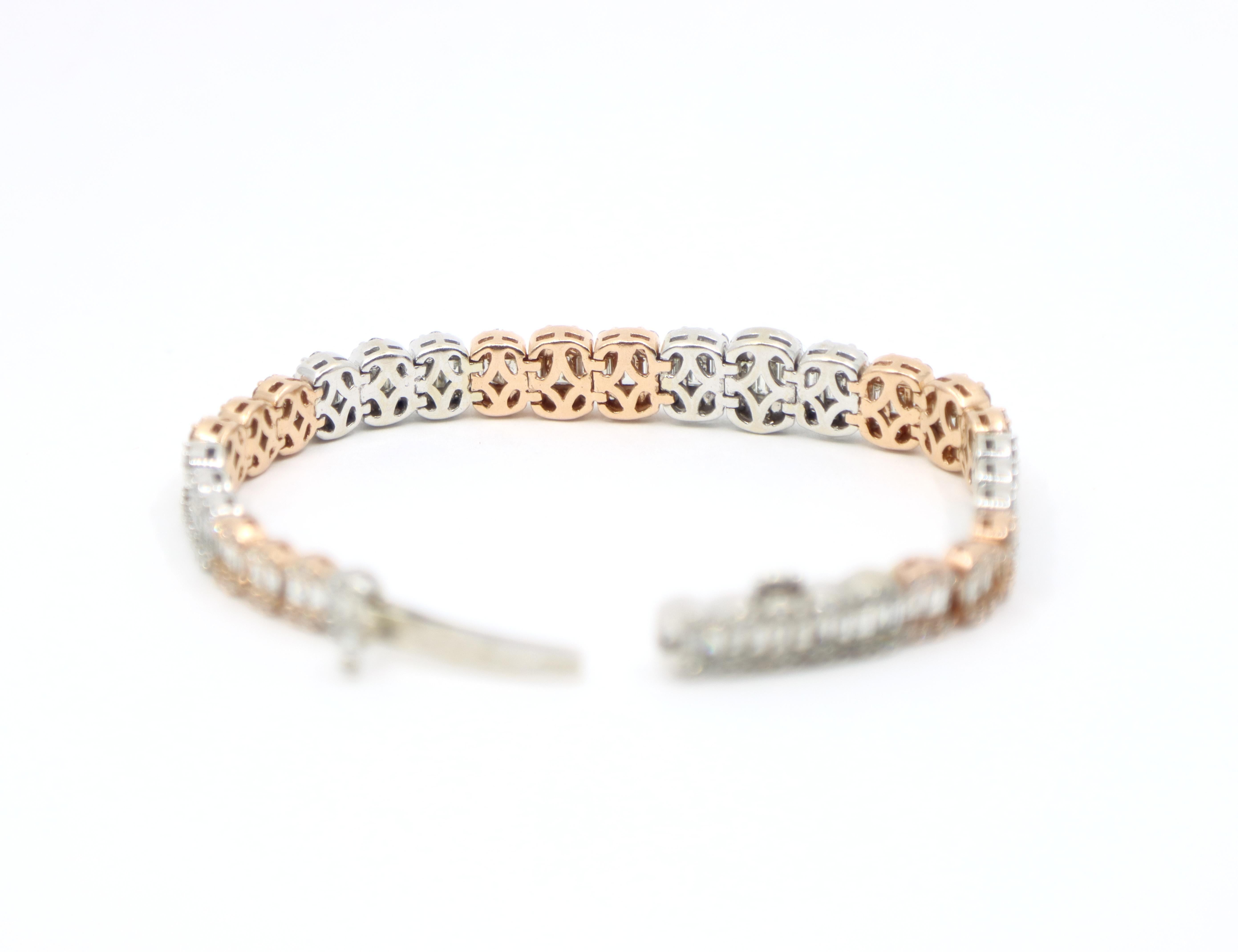 Diamante de oro blanco y rosa de 14 quilates  Pulsera en venta 7