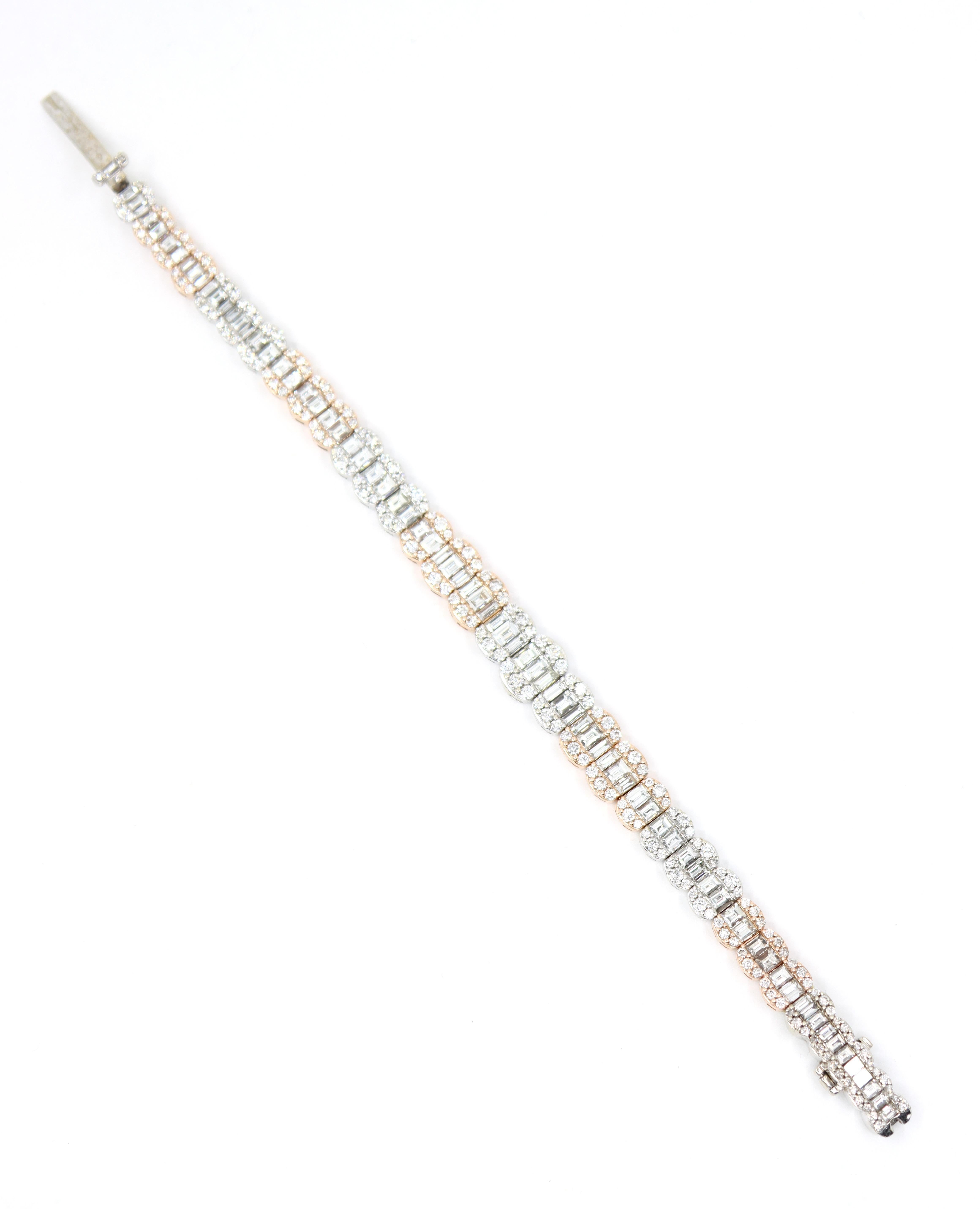 Diamante de oro blanco y rosa de 14 quilates  Pulsera en venta 8