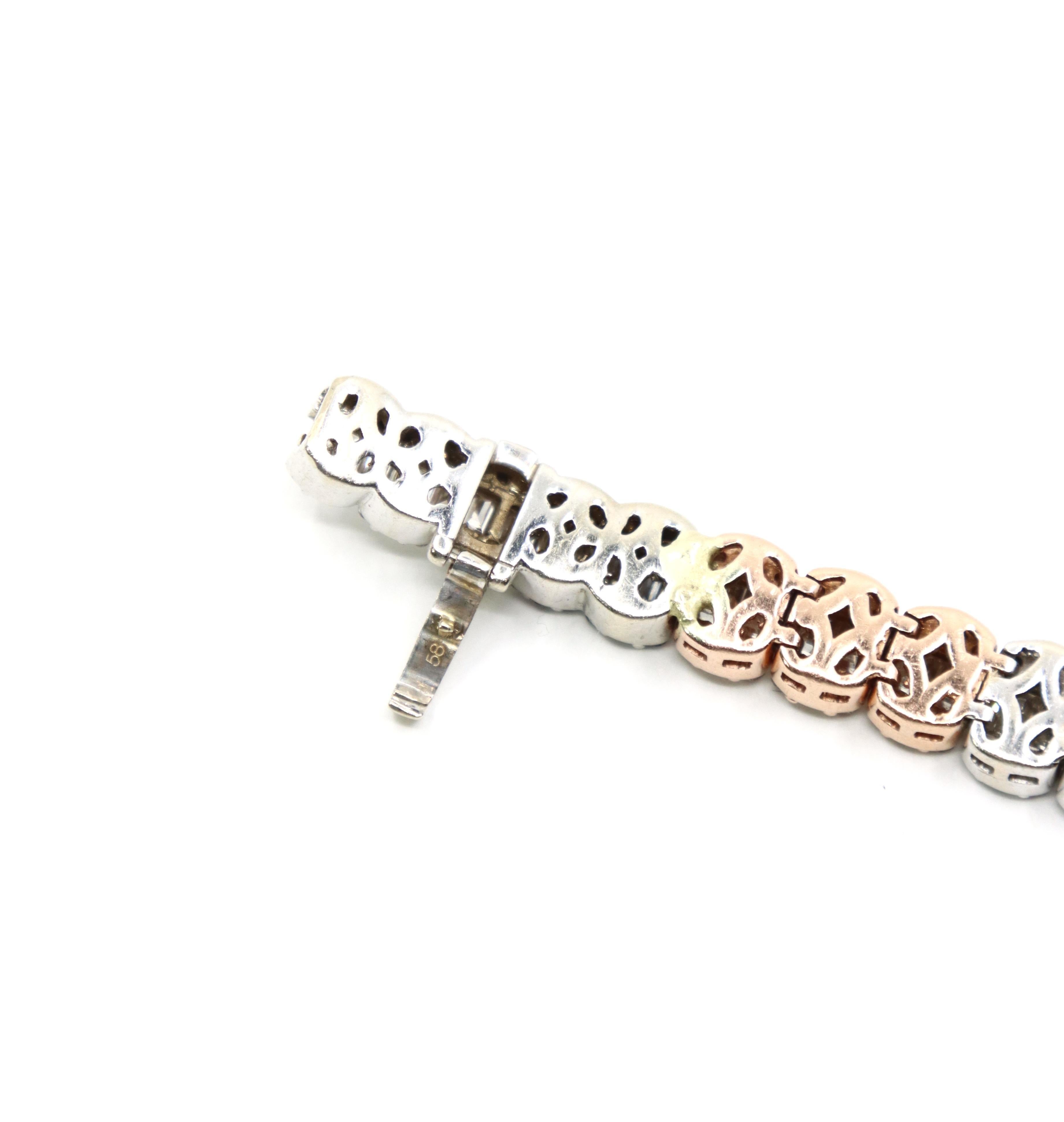 Diamante de oro blanco y rosa de 14 quilates  Pulsera en venta 11