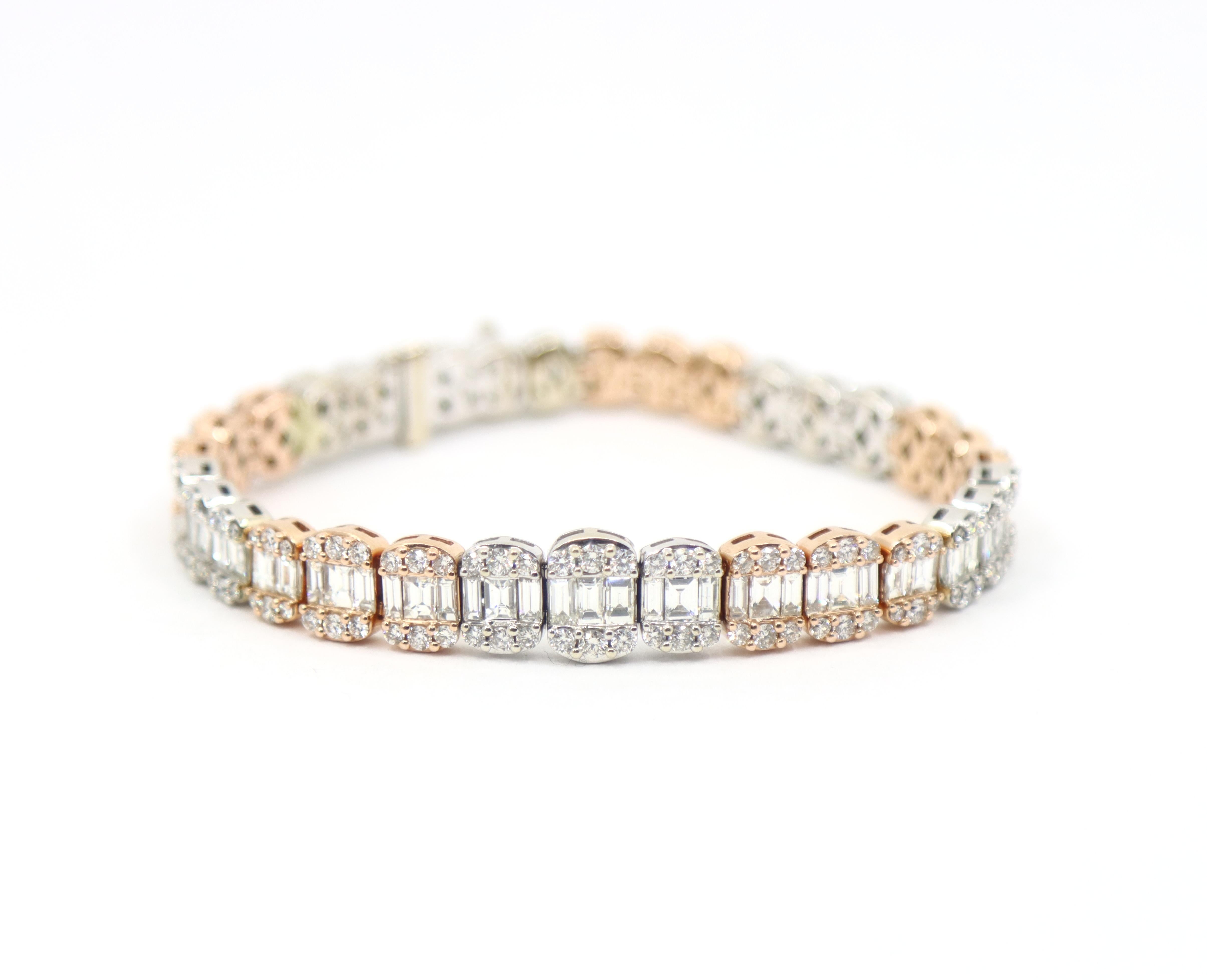 Diamante de oro blanco y rosa de 14 quilates  Pulsera Corte brillante en venta