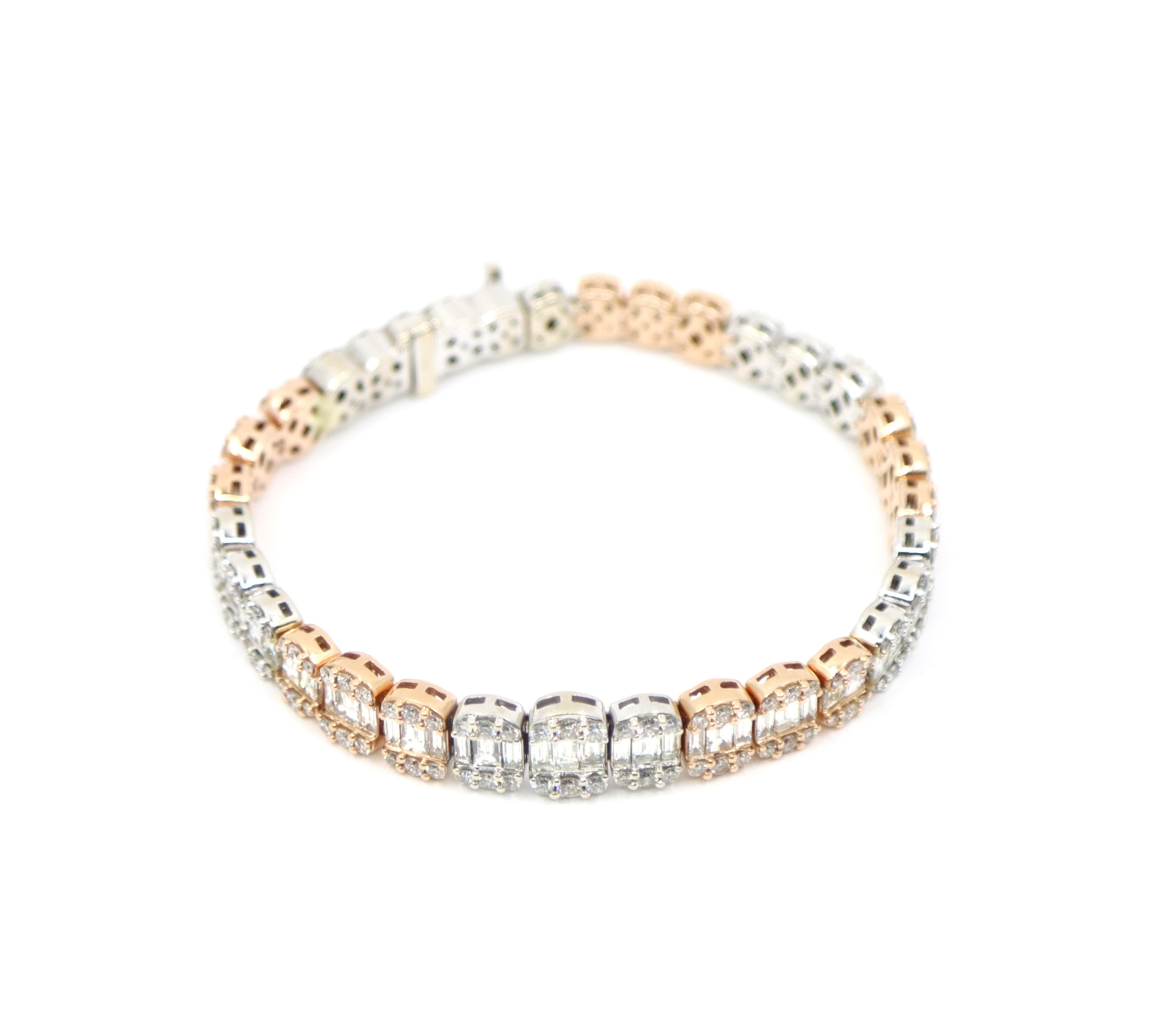 Diamante de oro blanco y rosa de 14 quilates  Pulsera en Bueno estado para la venta en Flushing, NY