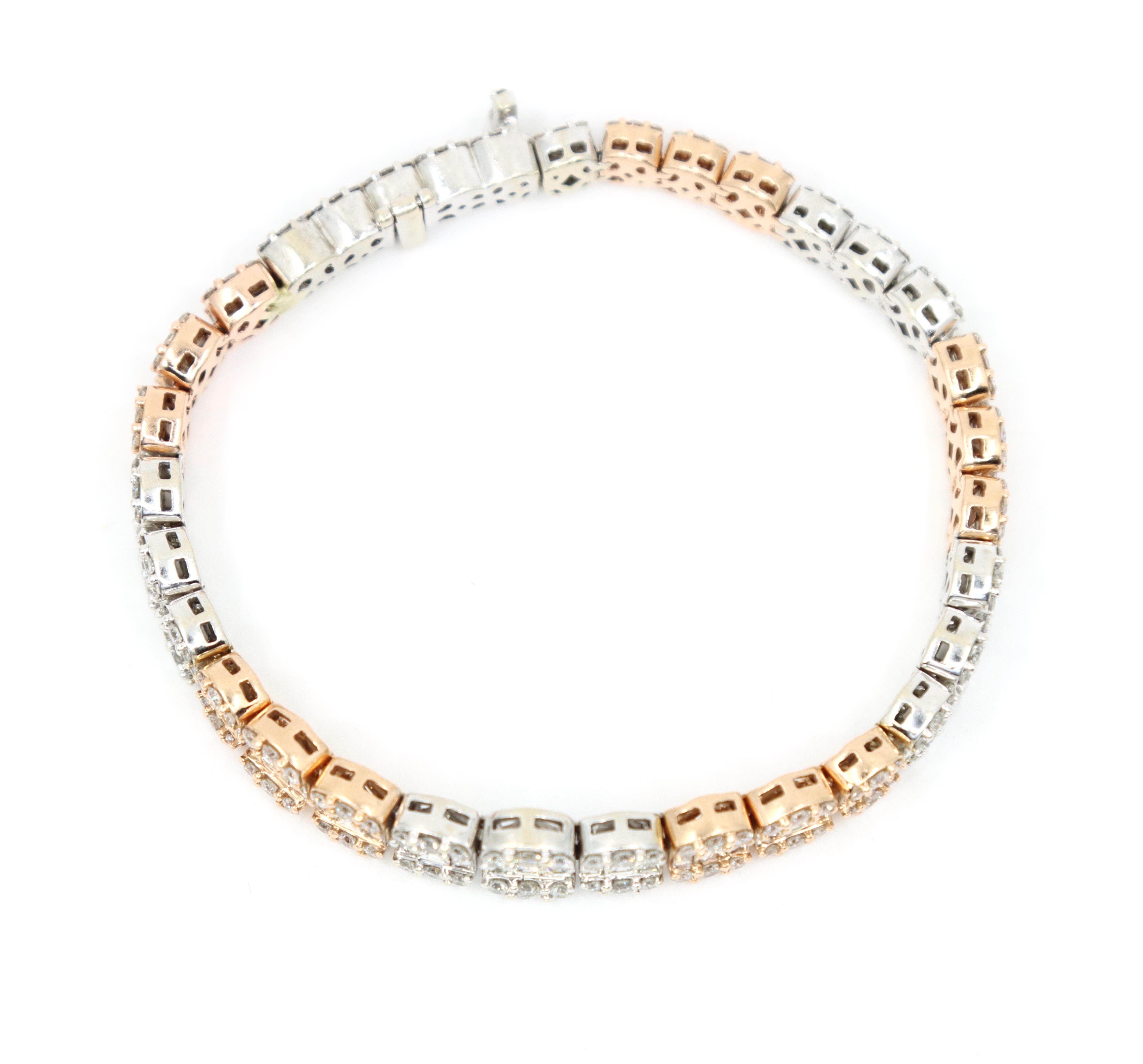 Diamante de oro blanco y rosa de 14 quilates  Pulsera en venta 1