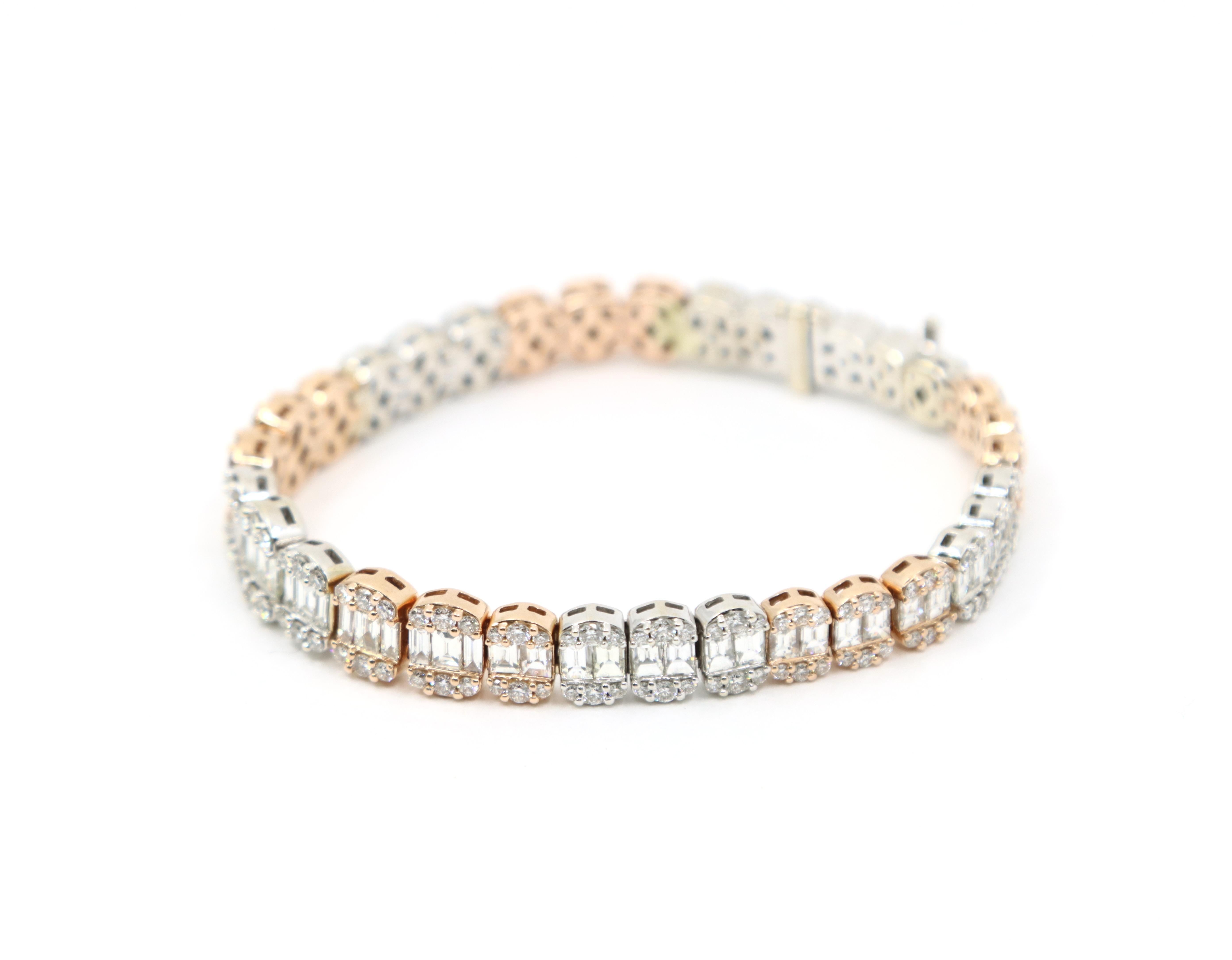 Diamante de oro blanco y rosa de 14 quilates  Pulsera en venta 2