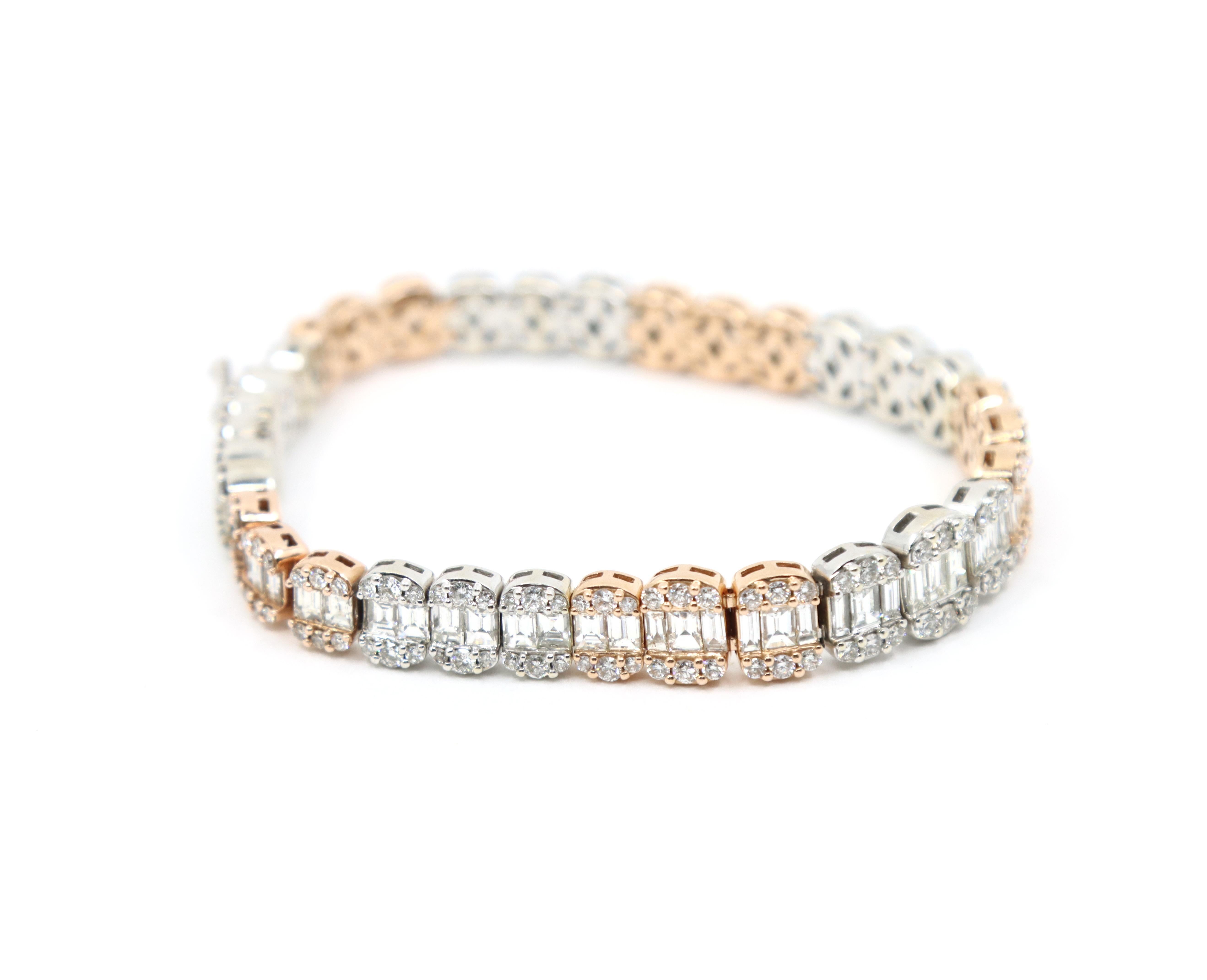 Diamante de oro blanco y rosa de 14 quilates  Pulsera en venta 3