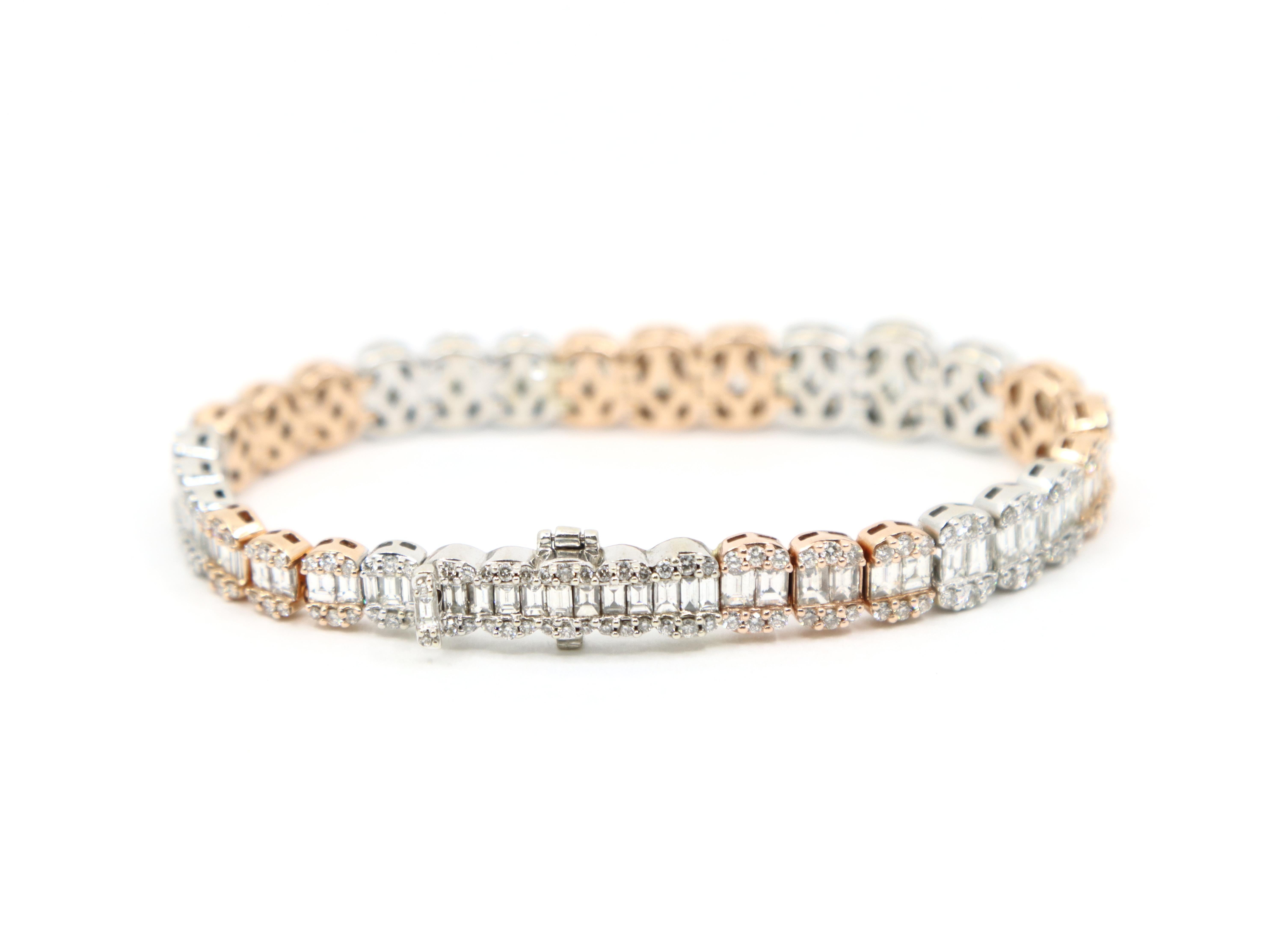 Diamante de oro blanco y rosa de 14 quilates  Pulsera en venta 4