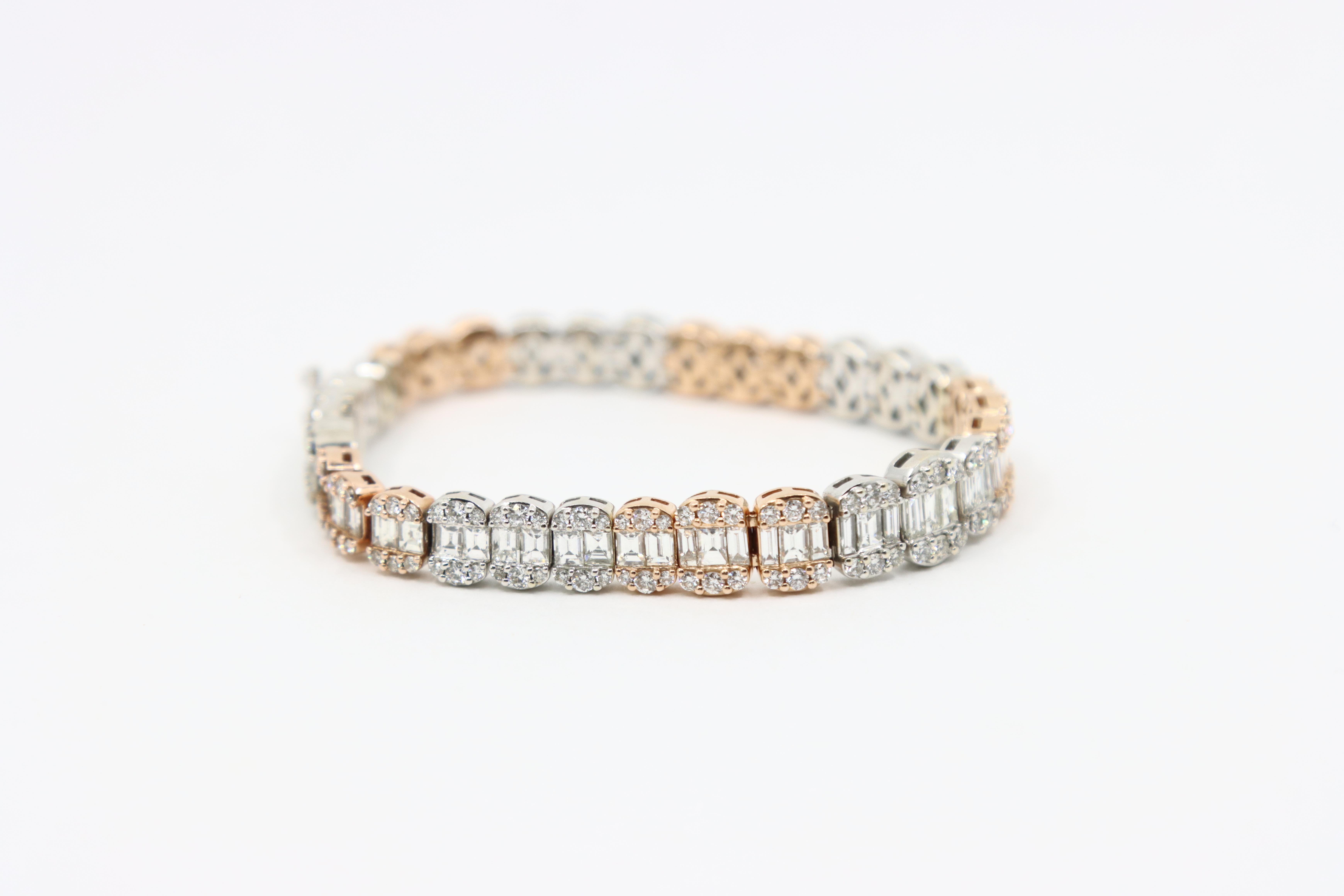 Diamante de oro blanco y rosa de 14 quilates  Pulsera en venta 5