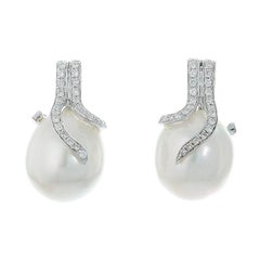 14K White South Sea Pearl and Diamond Earrings