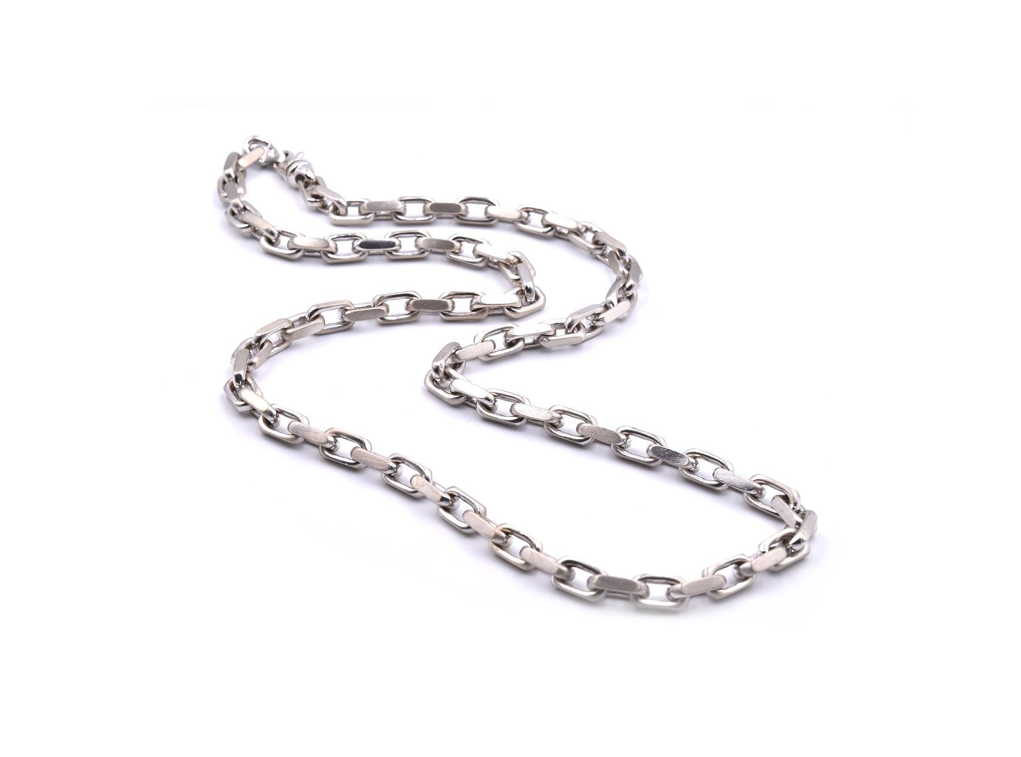 Designer: custom designed
Material: 14k white gold
Dimensions: necklace is 28-inches long and 7.87mm
Weight: 166.36 grams
