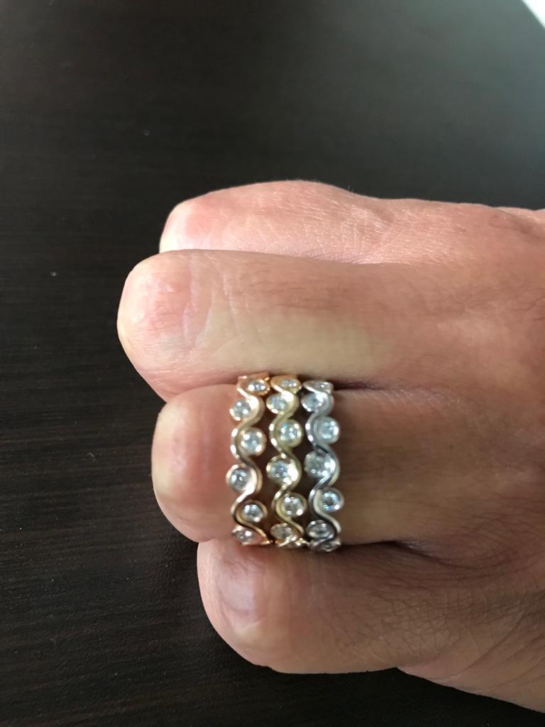 14 Karat White, Yellow, and Rose Gold Diamond Bezel Stacking Rings For ...