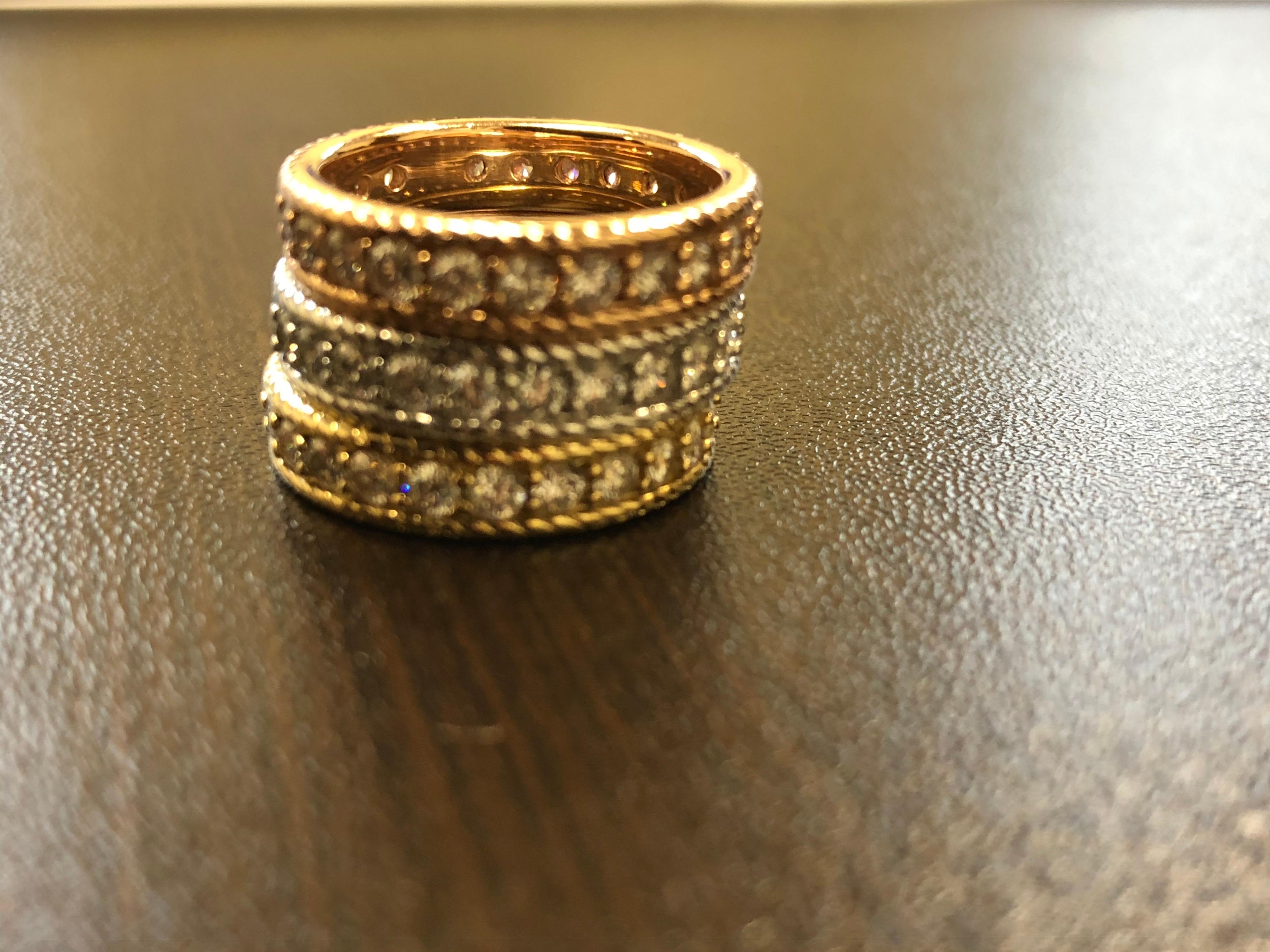 14 Karat White, Yellow, and Rose Gold Diamond Eternity Rings In New Condition For Sale In Great Neck, NY