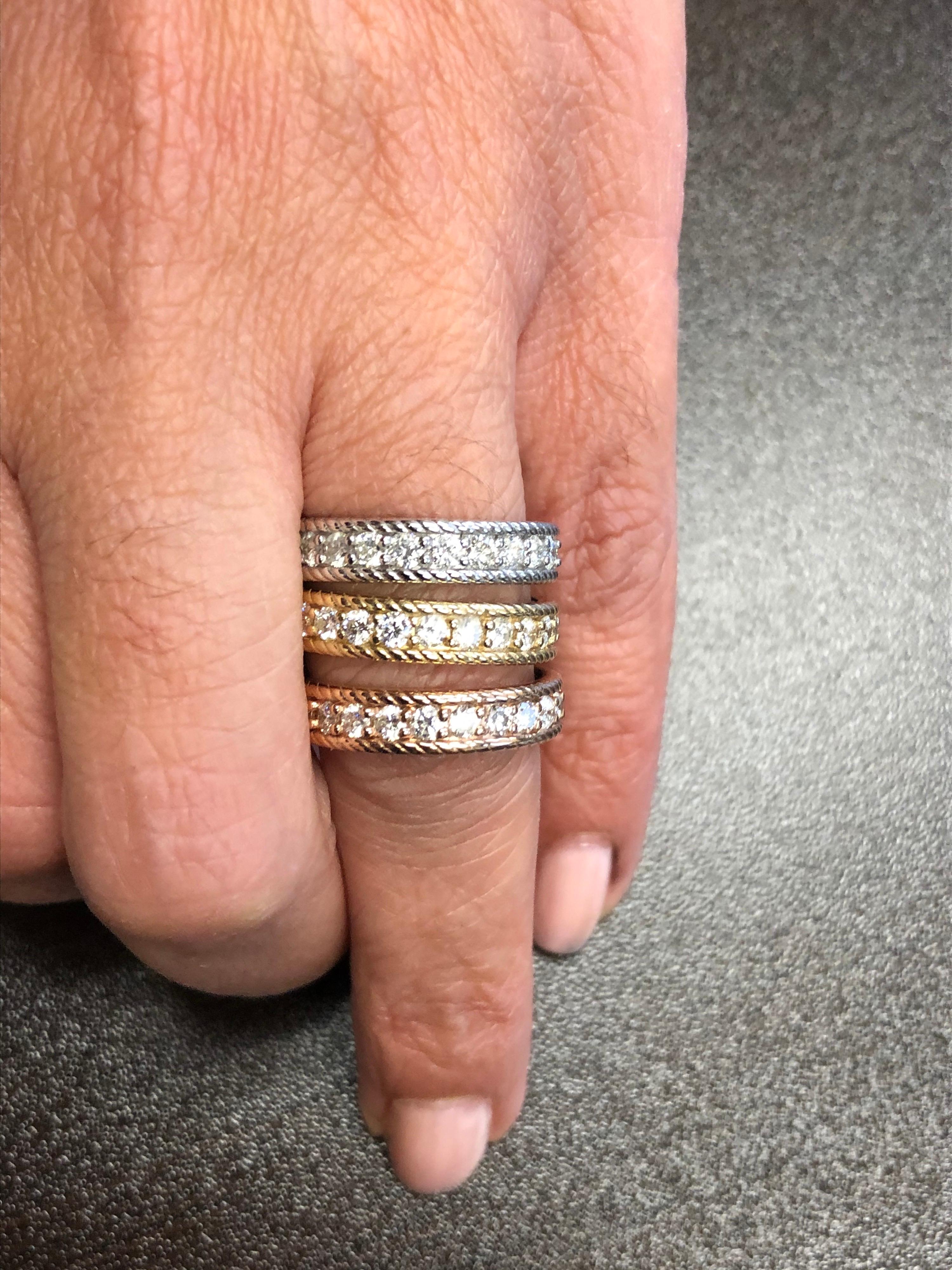 Women's 14 Karat White, Yellow, and Rose Gold Diamond Eternity Rings For Sale