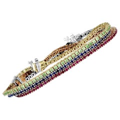 14K White, Yellow, and Rose Gold Ruby, Emerald, and Sapphire Tennis Bracelet Set