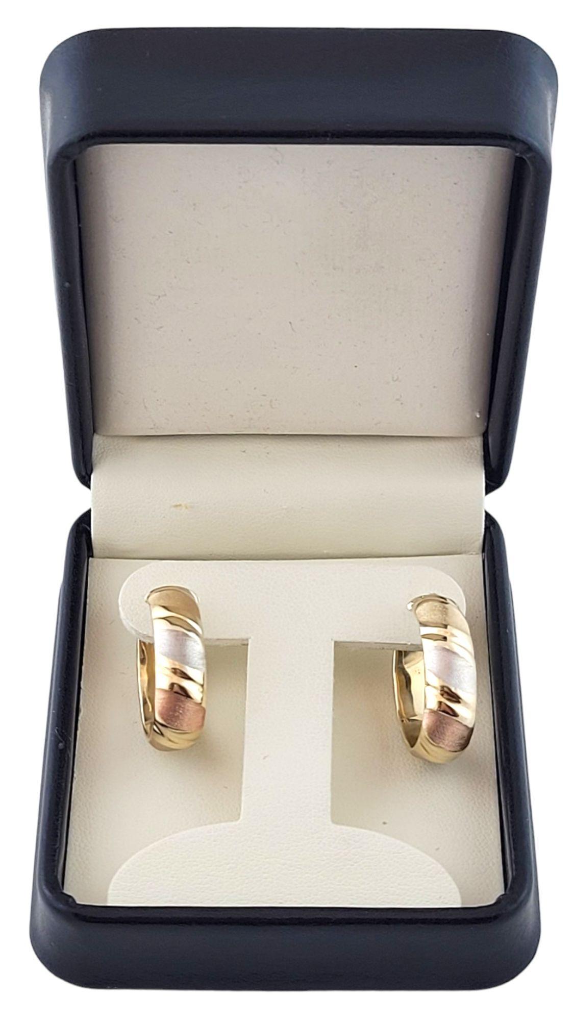 14K White, Yellow, and Rose Gold Tri-Color Hoop Earrings #14962 For Sale 2