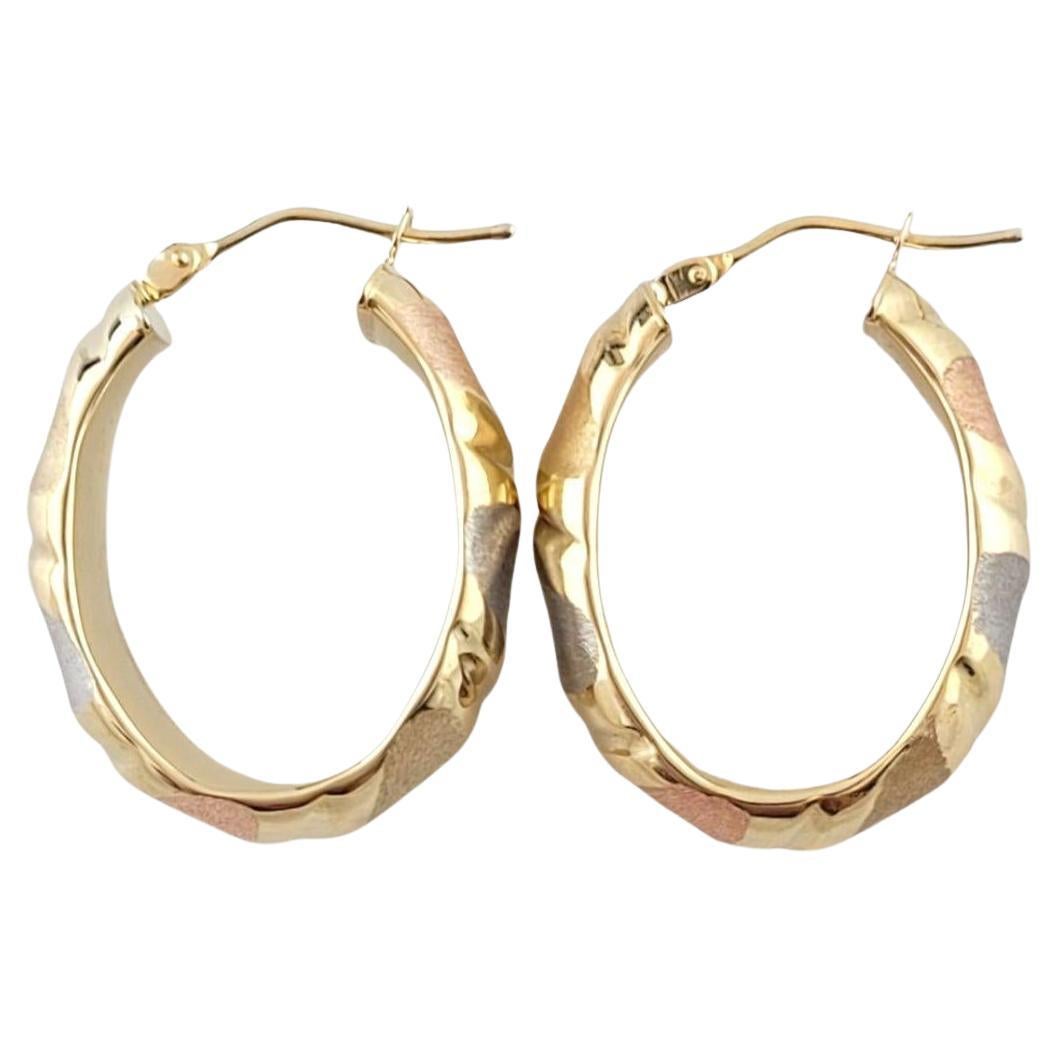 14K White, Yellow, and Rose Gold Tri-Color Hoop Earrings #14962 For Sale
