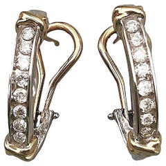14k White 
Yellow Gold 1.0 Carat Diamond Hoop Earrings Omega Backs