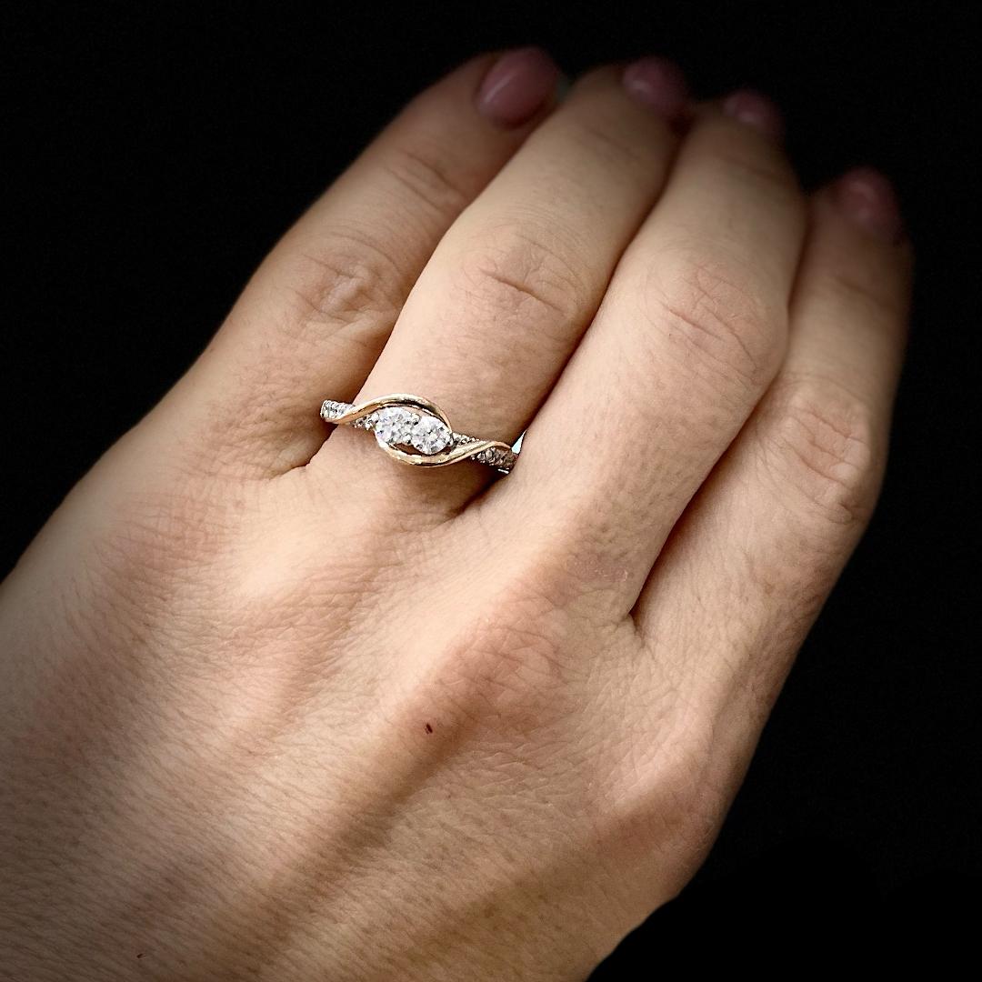 14K White & Yellow Gold 2 Stone Ladies Diamond Engagement Ring 1