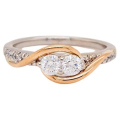 14K White & Yellow Gold 2 Stone Ladies Diamond Engagement Ring