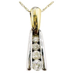 14K White & Yellow Gold .30 Carat 4-Stone Diamond Pendant Necklace 18"