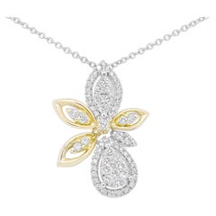 14K White & Yellow Gold 5/8 Carat Diamond Marquise Floral Style Pendant Necklace