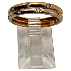 14k White 
Yellow Gold 9 Snap Set Diamonds 3.7 Wide Band Ring Size 5 1/2